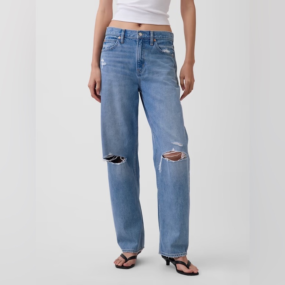 GAP Women Size 27/4 Petite Barrel High Rise Jeans Light Indigo Destroy EUC - Picture 5 of 15